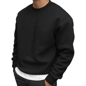 JMIERR Men’s Fleece Crewneck Sweatshirt Casual Long Sleeves Cotton Warm Basic Pullover Fashion Shirts(Black)