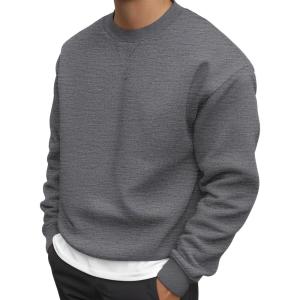 JMIERR Men’s Fleece Crewneck Sweatshirt Casual Long Sleeves Cotton Warm Basic Pullover Fashion Shirts(Dark Grey)