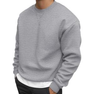 JMIERR Men’s Fleece Crewneck Sweatshirt Casual Long Sleeves Cotton Warm Basic Pullover Fashion Shirts(Light Grey)