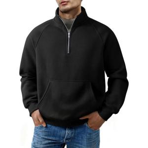 JMIERR Men’s Fleece Quarter Zip Pullover Sweater Casual Cotton Fall Winter Family Outfit Warm Mock Neck with Pockets(0 Black)