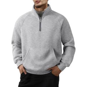 JMIERR Men’s Fleece Quarter Zip Pullover Sweater Casual Cotton Fall Winter Family Outfit Warm Mock Neck with Pockets(1 Grey)