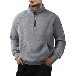 JMIERR Men’s Fleece Quarter Zip Pullover Sweater Casual Cotton Fall Winter Family Outfit Warm Mock Neck with Pockets(1 M Grey)