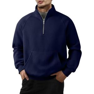 JMIERR Men’s Fleece Quarter Zip Pullover Sweater Casual Cotton Fall Winter Family Outfit Warm Mock Neck with Pockets(A Blue)