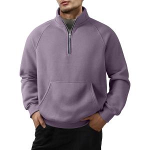 JMIERR Men’s Fleece Quarter Zip Pullover Sweater Casual Cotton Fall Winter Family Outfit Warm Mock Neck with Pockets(B Purple)