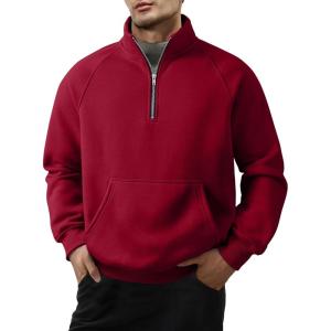 JMIERR Men’s Fleece Quarter Zip Pullover Sweater Casual Cotton Fall Winter Family Outfit Warm Mock Neck with Pockets(B Red)