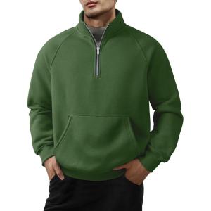JMIERR Men’s Fleece Quarter Zip Pullover Sweater Casual Cotton Fall Winter Family Outfit Warm Mock Neck with Pockets(C Green)