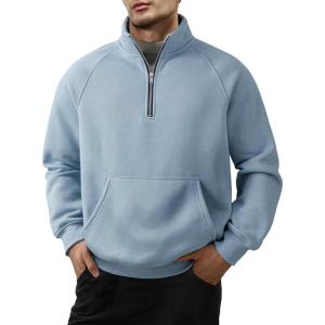 JMIERR Men’s Fleece Quarter Zip Pullover Sweater Casual Cotton Fall Winter Family Outfit Warm Mock Neck with Pockets(C Light Blue)