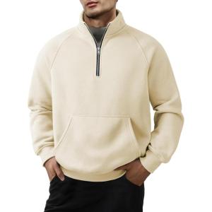 JMIERR Men’s Fleece Quarter Zip Pullover Sweater Casual Cotton Fall Winter Family Outfit Warm Mock Neck with Pockets(C Off-white)