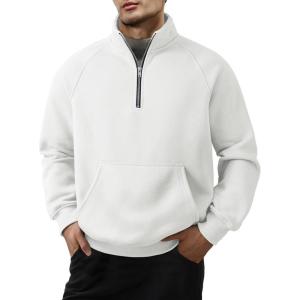 JMIERR Men’s Fleece Quarter Zip Pullover Sweater Casual Cotton Fall Winter Family Outfit Warm Mock Neck with Pockets(C White)