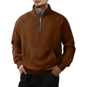 JMIERR Men’s Fleece Quarter Zip Pullover Sweater Casual Cotton Fall Winter Family Outfit Warm Mock Neck with Pockets(D Brown)