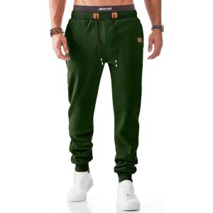 JMIERR Men’s Fleece & Regular Sweatpants with Zipper Pockets Tapered Joggers Drawstring Waist Athletic Workout Track Pants(Fleece Blackish Green)
