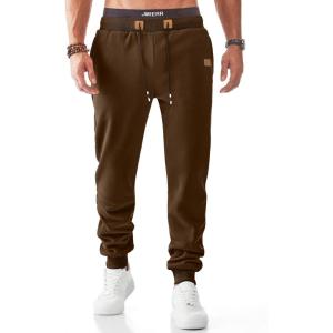 JMIERR Men’s Fleece & Regular Sweatpants with Zipper Pockets Tapered Joggers Drawstring Waist Athletic Workout Track Pants(Fleece Chestnut)