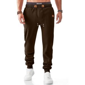 JMIERR Men’s Fleece & Regular Sweatpants with Zipper Pockets Tapered Joggers Drawstring Waist Athletic Workout Track Pants(Fleece Coffee)
