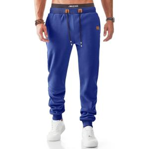 JMIERR Men’s Fleece & Regular Sweatpants with Zipper Pockets Tapered Joggers Drawstring Waist Athletic Workout Track Pants(Fleece Dark Blue)