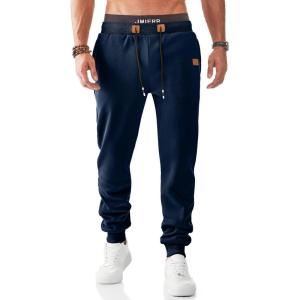 JMIERR Men’s Fleece & Regular Sweatpants with Zipper Pockets Tapered Joggers Drawstring Waist Athletic Workout Track Pants(Fleece Navy Blue)