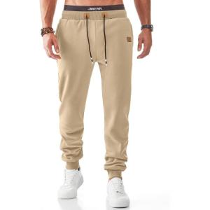 JMIERR Men’s Fleece & Regular Sweatpants with Zipper Pockets Tapered Joggers Drawstring Waist Athletic Workout Track Pants(Fleece Parchment)