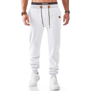 JMIERR Men’s Fleece & Regular Sweatpants with Zipper Pockets Tapered Joggers Drawstring Waist Athletic Workout Track Pants(Fleece White)