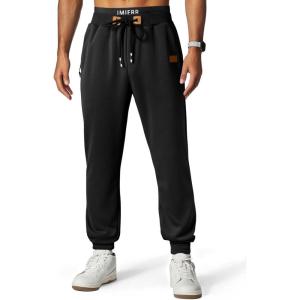 JMIERR Men’s Fleece & Regular Sweatpants with Zipper Pockets Tapered Joggers Drawstring Waist Athletic Workout Track Pants(Regular Black)