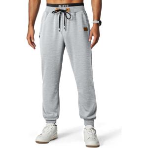 JMIERR Men’s Fleece & Regular Sweatpants with Zipper Pockets Tapered Joggers Drawstring Waist Athletic Workout Track Pants(Regular Light Grey)