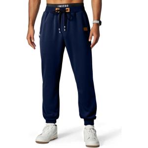 JMIERR Men’s Fleece & Regular Sweatpants with Zipper Pockets Tapered Joggers Drawstring Waist Athletic Workout Track Pants(Regular Navy Blue)