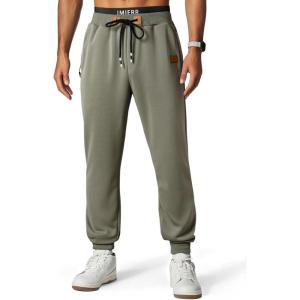 JMIERR Men’s Fleece & Regular Sweatpants with Zipper Pockets Tapered Joggers Drawstring Waist Athletic Workout Track Pants(Regular Seagrass)