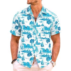 JMIERR Men’s Hawaiian Shirt Short Sleeve Beach Shirts for Men Floral Casual Button Down Shirts Tropical Holiday Shirts(1 Sky Blue)