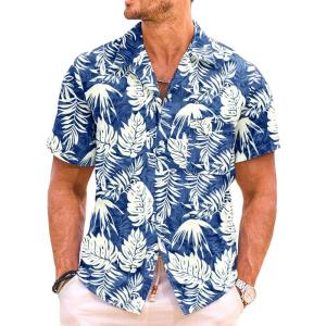 JMIERR Men’s Hawaiian Shirt Short Sleeve Beach Shirts for Men Floral Casual Button Down Shirts Tropical Holiday Shirts(2 Blue)