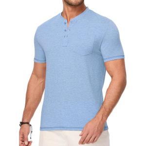 JMIERR Mens Henley Shirts Short Sleeve Casual Basic Button Up Tees Pocket T Shirts for Men(Beau Blue)
