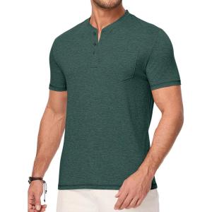 JMIERR Mens Henley Shirts Short Sleeve Casual Basic Button Up Tees Pocket T Shirts for Men(Blackish Green)