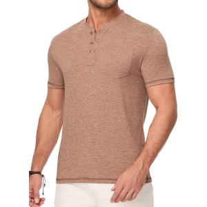JMIERR Mens Henley Shirts Short Sleeve Casual Basic Button Up Tees Pocket T Shirts for Men(Camel)