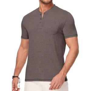 JMIERR Mens Henley Shirts Short Sleeve Casual Basic Button Up Tees Pocket T Shirts for Men(Dark Brown)