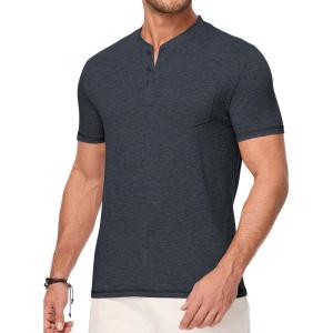 JMIERR Mens Henley Shirts Short Sleeve Casual Basic Button Up Tees Pocket T Shirts for Men(Dark Grey)
