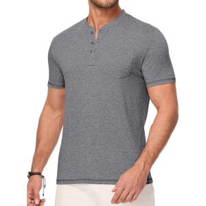 JMIERR Mens Henley Shirts Short Sleeve Casual Basic Button Up Tees Pocket T Shirts for Men(Grey)