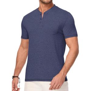 JMIERR Mens Henley Shirts Short Sleeve Casual Basic Button Up Tees Pocket T Shirts for Men(Navy Blue)
