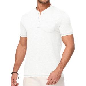 JMIERR Mens Henley Shirts Short Sleeve Casual Basic Button Up Tees Pocket T Shirts for Men(White)