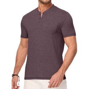 JMIERR Mens Henley Shirts Short Sleeve Casual Basic Button Up Tees Pocket T Shirts for Men(Wild Ginger)