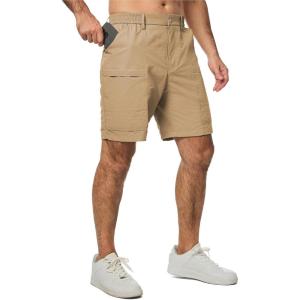 JMIERR Mens Hiking Cargo Shorts Casual Stretch Water Resistant Quick-Dry Lightweight Shorts Mens Golf Shorts with 5 Pockets(Pale Khaki)
