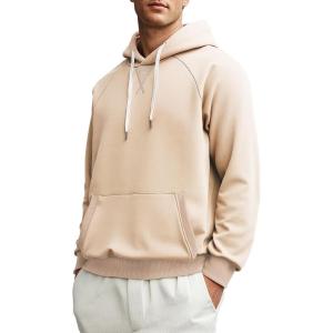 JMIERR Mens Hoodies Sweatshirt Casual Ribbed V-stitch Neckline Solid Drawstring Pullover Sweatshirts 2025 Fall Fasion(Apricot)