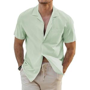 JMIERR Mens Linen Shirts Casual Short Sleeve Button Down Shirts Wrinkle Free Vacation Beach Summer Tops(Mint Green)