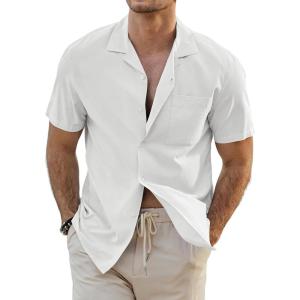 JMIERR Mens Linen Shirts Casual Short Sleeve Button Down Shirts Wrinkle Free Vacation Beach Summer Tops(White)