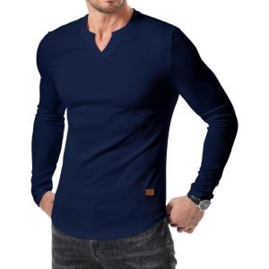 JMIERR Mens Long Sleeve Muscle T Shirts Casual V-Neck Longline Ribbed Tee Shirts(Sail Blue)