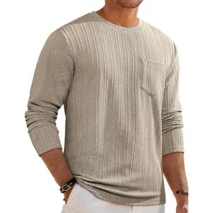 JMIERR Men’s Long Sleeve Shirts Casual Crewneck Pullover T-Shirt Stretch Textured Knit Tee with Pocket(11 Moss Green)