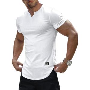 JMIERR Mens Muscle Slim T Shirt V-Neck Longline Henley Shirt Gym Workout Athletic Tee Shirts(0 White)