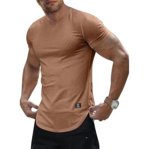 JMIERR Mens Muscle Slim T Shirt V-Neck Longline Henley Shirt Gym Workout Athletic Tee Shirts(A Brown)