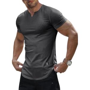 JMIERR Mens Muscle Slim T Shirt V-Neck Longline Henley Shirt Gym Workout Athletic Tee Shirts(A Grey1)