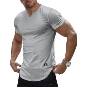 JMIERR Mens Muscle Slim T Shirt V-Neck Longline Henley Shirt Gym Workout Athletic Tee Shirts(A Grey2)