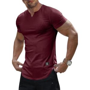 JMIERR Mens Muscle Slim T Shirt V-Neck Longline Henley Shirt Gym Workout Athletic Tee Shirts(A Red)