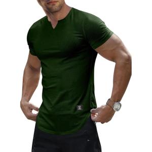 JMIERR Mens Muscle Slim T Shirt V-Neck Longline Henley Shirt Gym Workout Athletic Tee Shirts(Army Green)