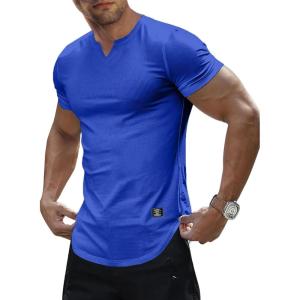 JMIERR Mens Muscle Slim T Shirt V-Neck Longline Henley Shirt Gym Workout Athletic Tee Shirts(B Dark Blue)