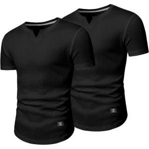 JMIERR Mens Muscle Slim T Shirt V-Neck Longline Henley Shirt Gym Workout Athletic Tee Shirts(Pack-black/Black)